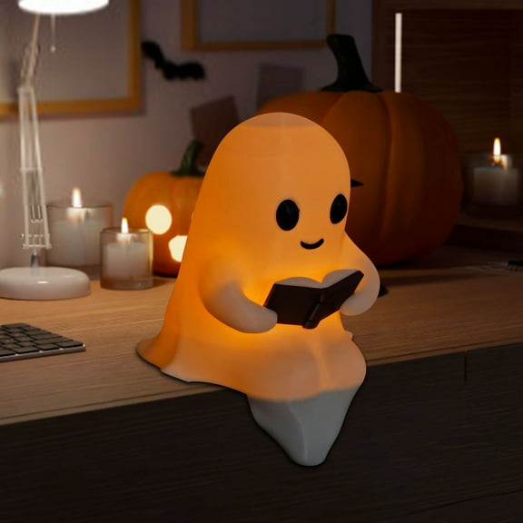 HOARBOEG Cute Ghost Night Light, Battery Powered LED Ghost Knick-knack for Halloween Decor, 6 Inch Warm Lighted Figurine for Home, Mantel, Shelf, Party Indoor Decorations