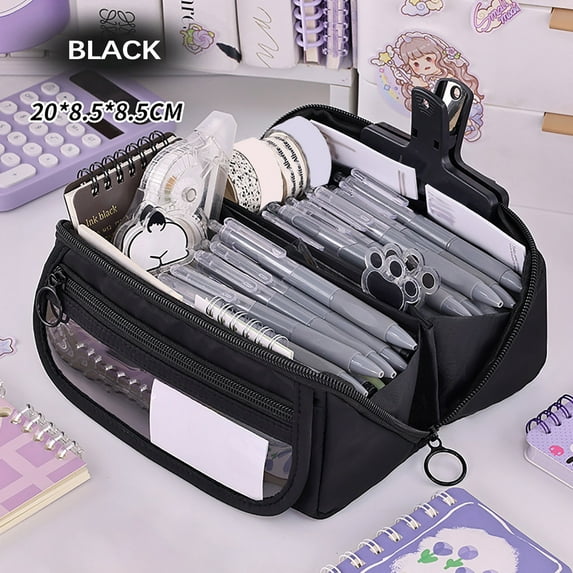 HOARBOEG Cute Multi Compartment Pencil Case, Japanese Korean Style Pen Pouch, Durable Foldable Stationery Organizer for Students