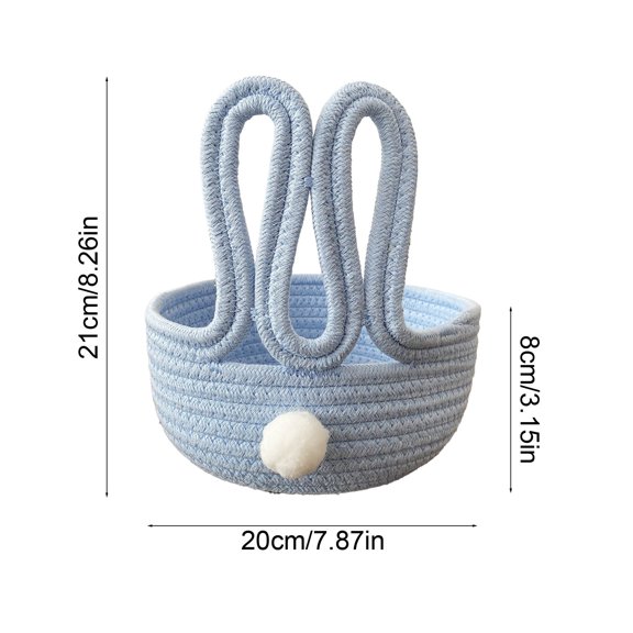 HOARBOEG Cute Rabbit Storage Basket with Pom-Pom, Cotton Rope Easter Decoration Bin for Organizing Cosmetics, Snacks, Keys, Toys, (7.87x8.27 in)