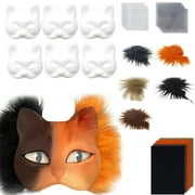 HOARBOEG DIY Cat Mask Kit for Halloween Costume Party, Blank Face Mask Base with Faux Fur Fabric and Plastic Mesh for Creative Crafting, Make Your Own Animal Masquerade Masks for Adults and Teens