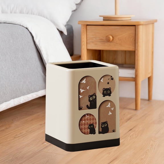 HOARBOEG Decorative Double Layer Trash Can with Lid, Small Plastic Wastebasket with Cartoon Pattern for Bedroom, Living Room, Kitchen and Bathroom, 11.6-Inch Household Garbage Bin with Anti-Slip Base