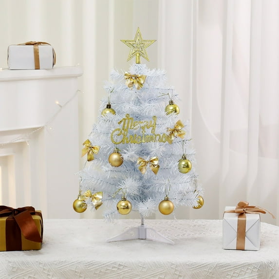 HOARBOEG Desktop Mini Christmas Tree Set, White Tabletop Artificial Xmas Tree w/ Gold Star, Indoor Holiday Decor for Home, Office, Party Gift