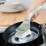 HOARBOEG Dish Brush with Soap Dispenser 2-In-1 Sponge and Brush Combination Cleaning Brush Kitchen Pot Scrubber Essential Household Cleaning Tools Long Handle Hard-Bristled Brush， Green