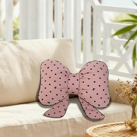 HOARBOEG Dotted Bow Throw Pillow for Cuddling, Decorative Waist Hugs Pillow for Couch and Bed, Soft Plush Hugging Pillow for Adults, Gift for Her, Home Decor Accent, Couch Back Cushions