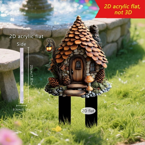 HOARBOEG Dreamy Mushrooms House 2D Flat Garden Pile Whimsical Outdoor Courtyard Scene Decoration Props for Festive Parties Backyard Decor, Durable Easy Setup