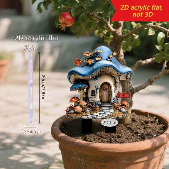 HOARBOEG Dreamy Mushrooms House 2D Flat Garden Pile Whimsical Outdoor Courtyard Scene Decoration Props for Festive Parties Backyard Decor, Durable Easy Setup