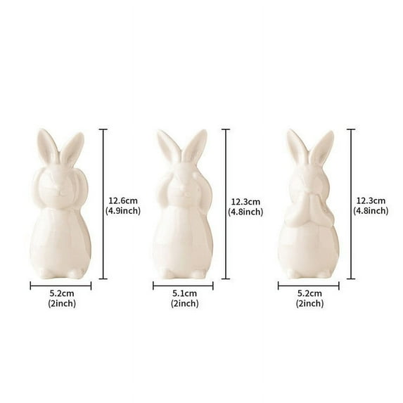 HOARBOEG Easter Ceramic Bunny Decoration Set of 3 - Tabletop Small Bunny Figurines Easter Knick Knacks Home Decor Pottery Crafts Easter Crafts Easter Gift Garden Ornamental(White)