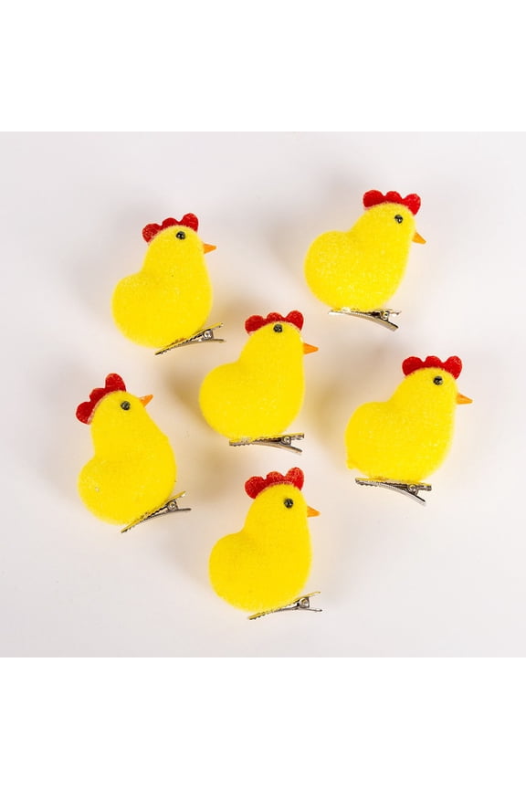 HOARBOEG Easter Flocked Chicks with Clips, Set of 6 Foam Chick Decorations for Easter Basket, Table Centerpiece, Spring Party, and Festive Home Decor, Cute Easter Egg Hunt Accessories