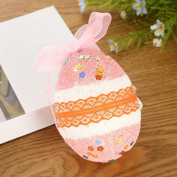 HOARBOEG Easter Foam Egg Decorations, 2Pcs Colorful Hanging Easter Eggs, Cute Lace Edge Party Supplies for Easter Party Decor, Spring Festival Ornaments and Gift