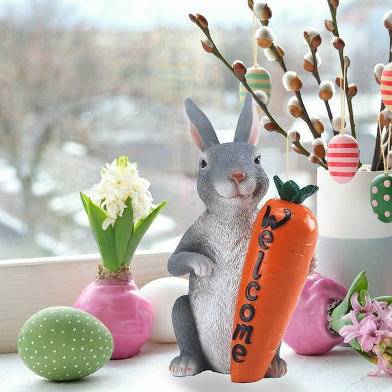 HOARBOEG Easter Knick Knacks Bunny Ornament Figurine Tabletop Decorations Indoor Resin Festival Home Party Decoration and Gift
