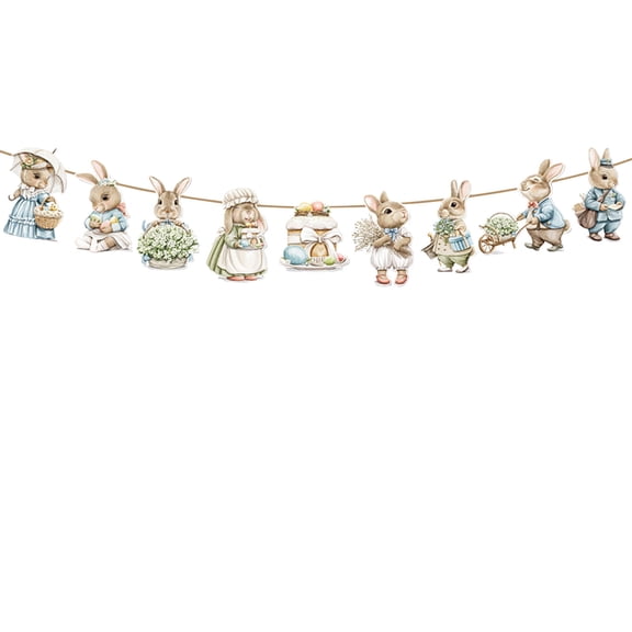 HOARBOEG Easter Party Banner Decorations, Vintage Easter Themed Party Banner with Pull String, Colorful Retro Pull Flag Garland for Easter Party, Home & Holiday Decoration