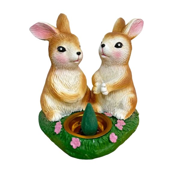 HOARBOEG Easter Rabbit Backflow Incense Burner, Aromatherapy Diffuser Statue for Home Decor, Cute Resin Zen Figurine Desk Ornament with Soothing Waterfall Smoke Effect