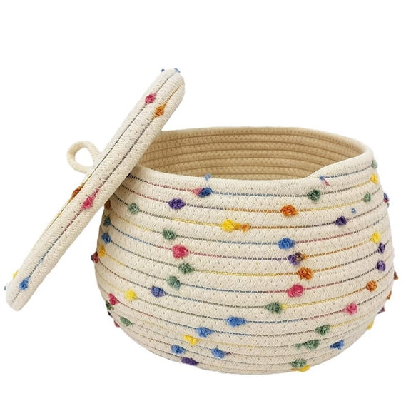 HOARBOEG Easter Storage Basket with Lid, Handwoven Cotton Rope Decorative Box & Desktop Organizer for Keys, Cosmetics, Small Items, Bunny Egg Home Decor