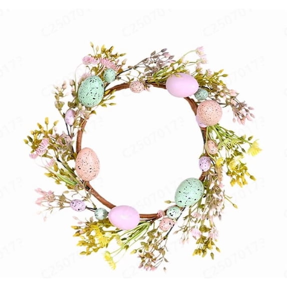 HOARBOEG Easter Wreath, Floral Spring Wreath with Speckled Eggs for Front Door ,15 Inch Easter Egg Decor, Faux Flowers Garland for Home, Party & Easter Decorations