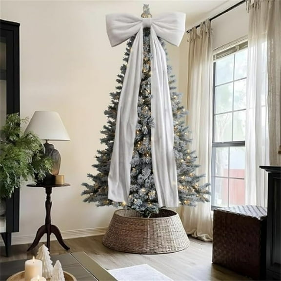 HOARBOEG Extra Large 7.2ft White Satin Bow Christmas Tree Topper with 7.2ft Long Streamers, White Fiber Bow for Christmas Tree Decoration, Holiday Home Decor, Party Festive Events