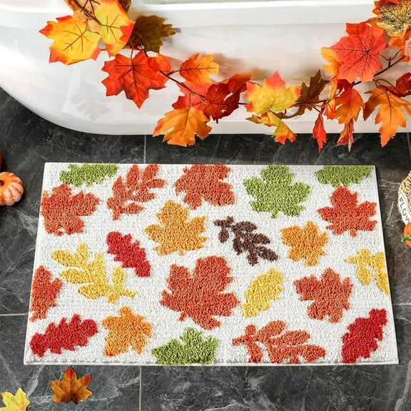 HOARBOEG Fall Maple Leaf Rug, Non-Slip Holiday Bath Mat, Soft Seasonal Floor Mat for Home Decor, Cute Autumn Kitchen & Bedroom Accent, Easy Clean Multicolor Decorative Foot Mats, 15.74*23.62in