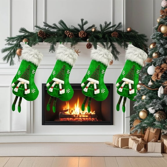 HOARBOEG Festive Knitted Christmas Stocking for Teens, Embroidered Santa Gift Bag with Hanging Loop, Spacious Holiday Decor for Fireplace & Tree