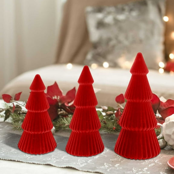 HOARBOEG Flocked Christmas Tree Knick-knack Set of 3, Snow Dusted Mini Artificial Tabletop Trees, Small Plastic Flocked Christmas Tree Ornament, Christmas Crafts Figurine for Winter Themed Home