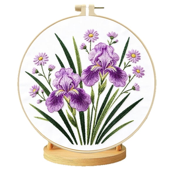 HOARBOEG Floral Embroidery Kit for Beginners, DIY Needlepoint Starter Set with Printed Pattern, Complete Hand Embroidery Material Package for Wall Decor, Flower Stitching Craft Kit