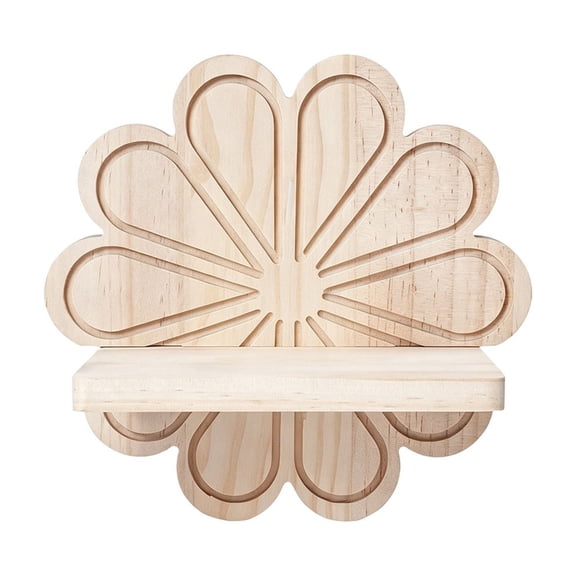 HOARBOEG Flower Shaped Wooden Wall Shelf, 7.48 Inch Boho Hanging Flowerpot Rack, Solid Wood Decorative Storage Rack for Small Plants, Handicraft Home Decor for Living Room Bedroom