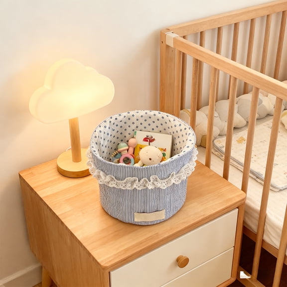 HOARBOEG Foldable Fabric Storage Baskets with Lace, Cylindrical Desktop Organizer Basket for Office Desk, Makeup, Snacks, Decorative Bin for Home Organization