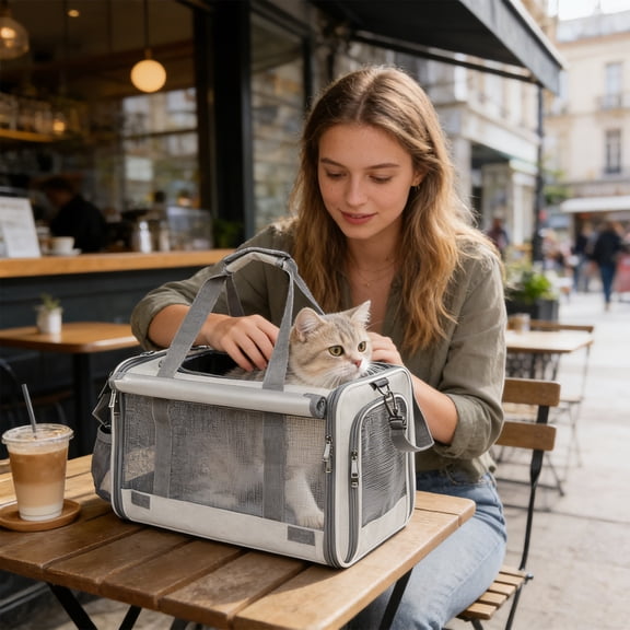 HOARBOEG Foldable Pet Carrier Bag for Small Dogs and Cats, Airline-Approved Soft-Sided Cat Carrier with Adjustable Shoulder Strap, Portable Travel Carrier for Outdoor Walks and Vet Visits