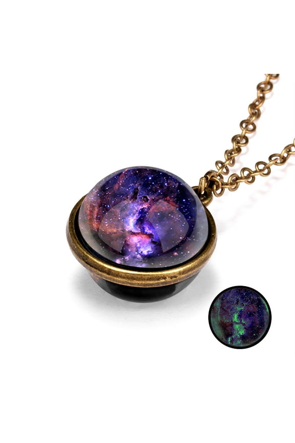 HOARBOEG Galaxy Pendant Necklaces Nebula Double Sided Outer Space Glass Planet Necklace for Women Men Earth Globe Universe Collarbone Chain Jewelry Christmas Valentine's Day Gifts