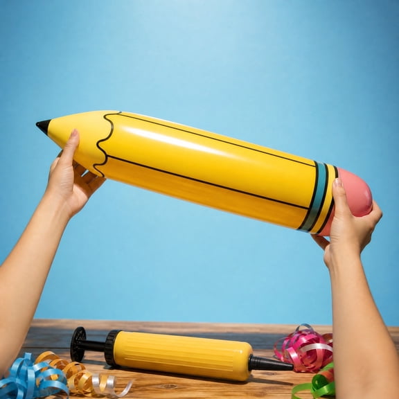 HOARBOEG Giant Inflatable Pencil Prop, 26.7 Inch PVC Blow Up Stick Toy, Yellow Classroom Party Decoration, Reusable Inflatable Pencil, Photo Booth Prop