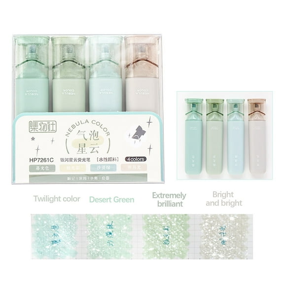 HOARBOEG Glitter Highlighter Markers 4pcs - Heart Mother-of-Pearl Color Pen with 0.4in Fiber Tip Highlight Pen for Drawing, Journaling & Doodling, Soft Dazzling Colors