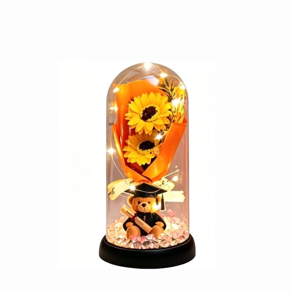 HOARBOEG Glowing Artificial Flower Night Light, USB Rechargeable Battery Operated Simulation Rose Lamp with Touch Dimming, Handmade Silk Flower Desk Decor Nightlight for Graduation Gift Bedroom Table