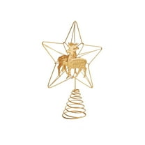 HOARBOEG Gold Christmas Tree Topper Star, 7.4 Inch Hollow 5-Pointed Star Tree Topper for Xmas Tree, Iron Glittered Treetop Decoration for Holiday Home Party Decor