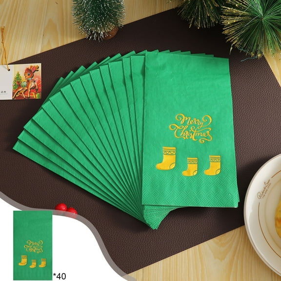 HOARBOEG Gold-Embossed Christmas and Birthday Party Tissue Paper Napkins, 40-Pack Green Holiday Dinner Napkins for Festive Table Setting, Christmas Stocking Stuffers, and Party Decorations
