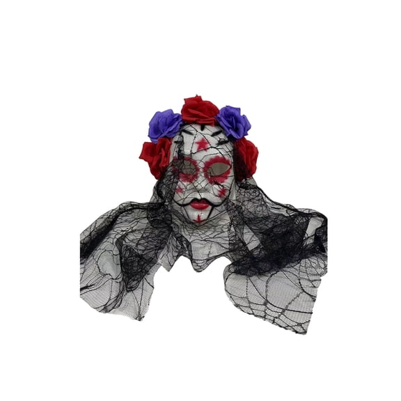 HOARBOEG Gothic Rose Lace Mask with Sheer Veil for Women – Black Masquerade Eye Mask with Ribbon Tie, Halloween Costume Accessory for Party, & Themed Events