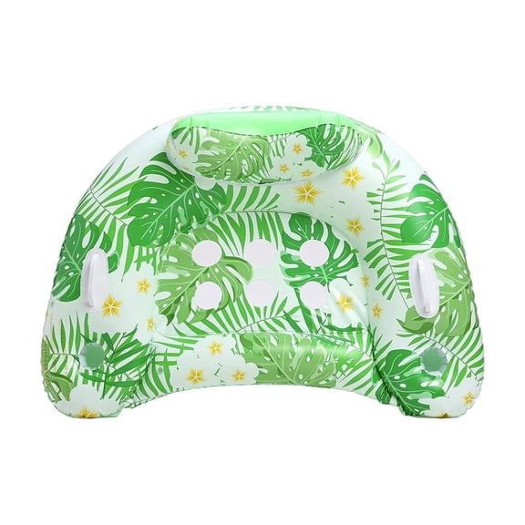 HOARBOEG Green Inflatable U-Shaped Pool Float Chair with Cup Holders and Handles - Maple Leaf Design Water Lounge Seat for Swimming Pool Beach Hot Tub Summer Outdoor Relaxation