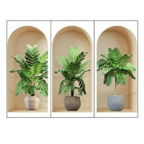 HOARBOEG Green Tropical Plant Wall Decals Peel and Stick 3 Pieces Removable Potted Plants Wall Stickers Self Adhesive Botanical Leaf Decor for Living Room Bedroom Home Kitchen Office Wall Art