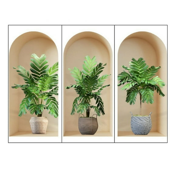 HOARBOEG Green Tropical Plant Wall Decals Peel and Stick 3 Pieces Removable Potted Plants Wall Stickers Self Adhesive Botanical Leaf Decor for Living Room Bedroom Home Kitchen Office Wall Art