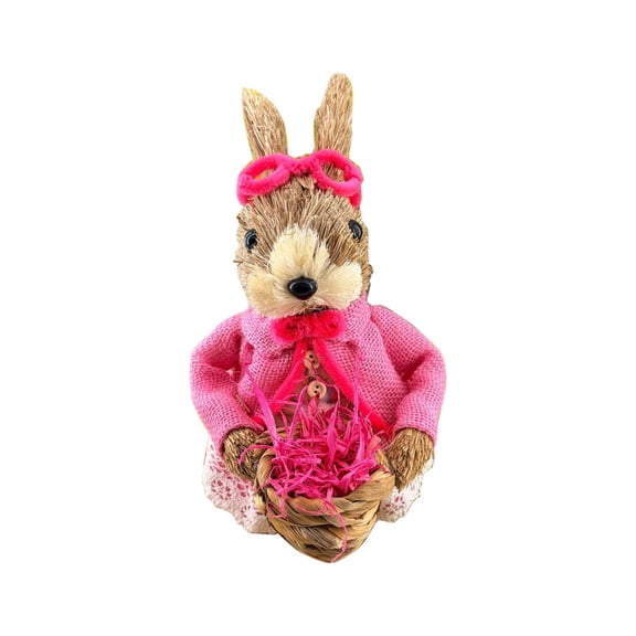 HOARBOEG Halloween Bunny Decor, Grass Woven Rabbit Ornament, Forest Style Garden & Home Decor, Tabletop/Bookshelf/Porch Decoration for Easter Fall Festival