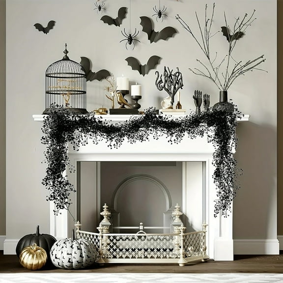 HOARBOEG Halloween Decorations Black Wicker Rattan Hanging Vines - 28in Artificial Leaf Garland for Fireplace, Indoor Home, Party, Christmas & Wedding Decor