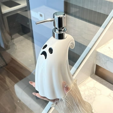 HOARBOEG Halloween Ghost Soap Dispenser - Ceramic Hand Soap Pump Bottle for Bathroom & Kitchen, Spooky Holiday Decor, 7.87*4.13*3.15in