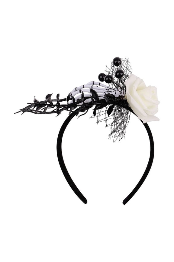 HOARBOEG Halloween Hair Accessories for Women, Gothic Skull Rose Headband, Scary Party Headpiece with Black/Red Flowers & Dead Branches, Halloween Costume Decor, Gift