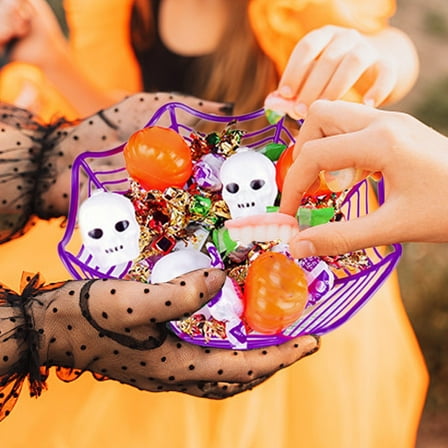 HOARBOEG Halloween Party Supplies, Plastic Trick or Treat Bowls with Spider Web Design, Snack Tray for Fruits, Party Platters & Picnics, Interesting Table Decorations