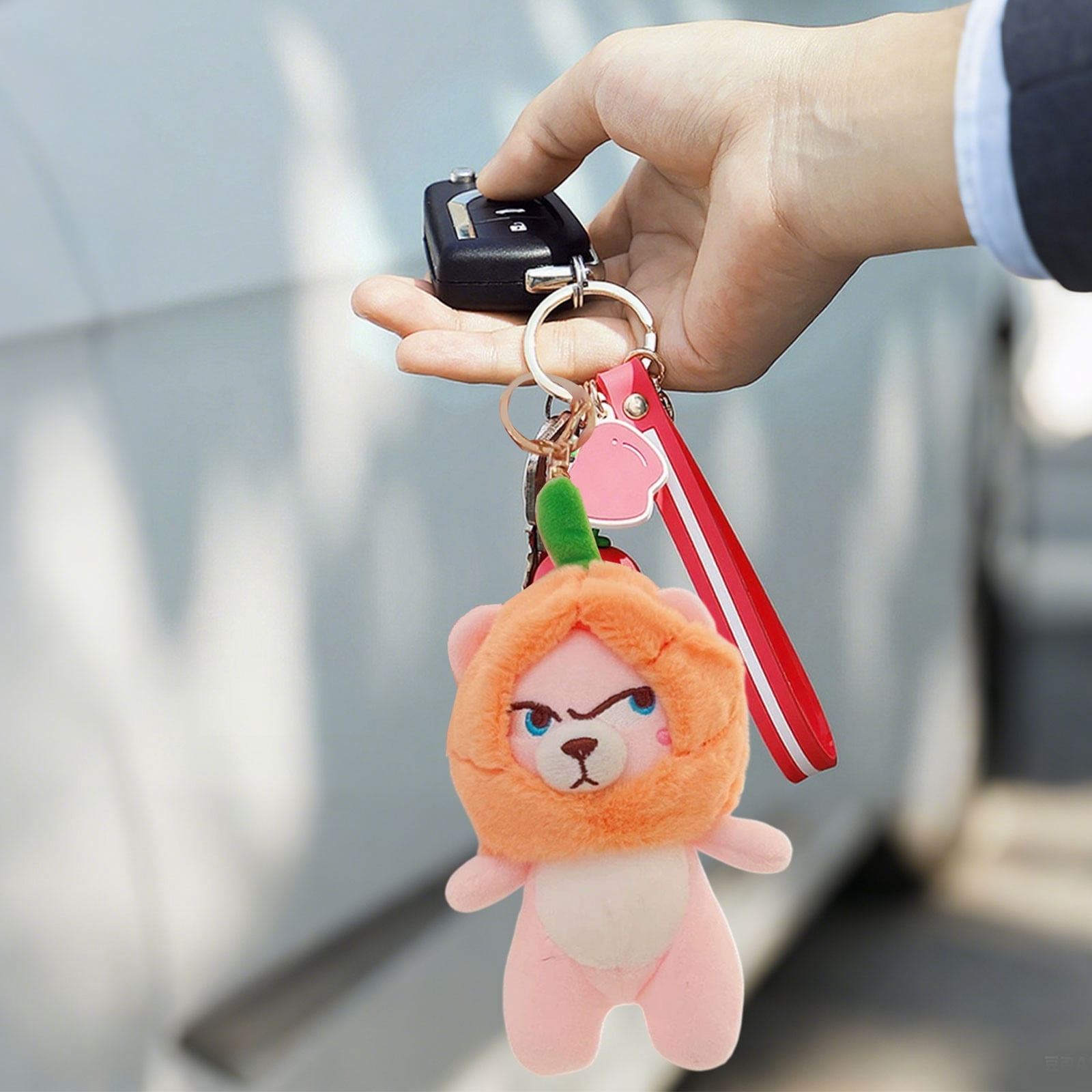 HOARBOEG Halloween Pumpkin Bear Keychain, Cute Plush Key Ring Doll