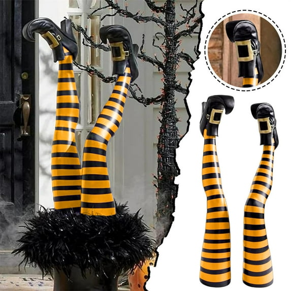HOARBOEG Halloween Witch Leg Decorations - Realistic Prosthetic Leg Props with Telescopic Pole for Spooky Yard, Party & Home Decor, Indoor/Outdoor Halloween Decoration