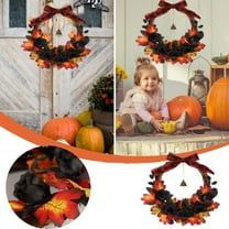 HOARBOEG Halloween Wreath Decorations for Front Door, 16in Black Maple Leaf & Berry Horror Wreath with Bells, Spooky Indoor/Outdoor Wall Hanging for Holiday Party, Thanksgiving, Fall Decor