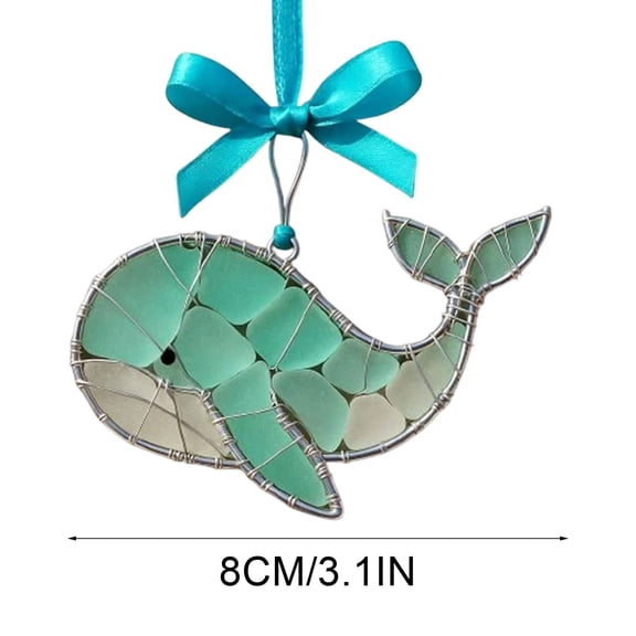 HOARBOEG Handmade Natural Sea Glass Ornament, Beach Home Decor Wall Hanging from Real Tumbled Sea Glass, Coastal Cottage Decor for Living Room Bedroom Bathroom, Unique Gift for Ocean Lovers