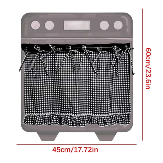 HOARBOEG Handmade Ruffled Oven Skirt with Ribbon Tabs, Linen-Look Fabric Kitchen Stove Cover, Decorative Appliance Curtain for Range Dishwasher, Cottage Farmhouse Decor