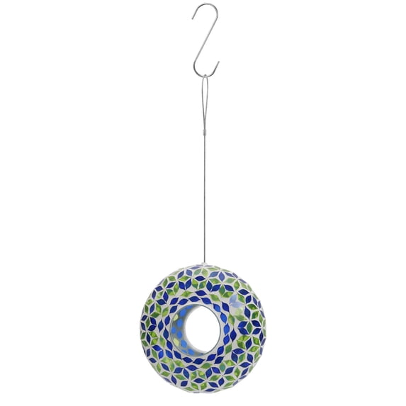 HOARBOEG Hanging Stained Glass Hummingbird Feeder with Ant Moat, 6-Port Ring Design for Outdoor Garden & Patio, Glass Bird Station