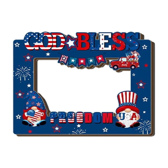 HOARBOEG Independence Day Wooden Photo Frame, Patriotic Star Flag Picture Frame, 4th of July Tabletop Wall Decor, Rustic American Flag Display, Holds 4x6 Inch Photo, Patriotic Gift