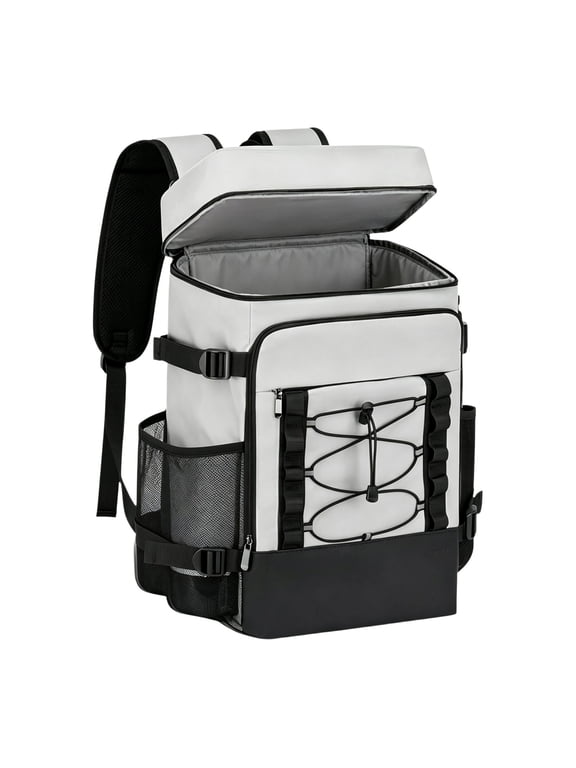 HOARBOEG Insulated Cooler Backpack 11" x 7" x 16.5", Leak-Proof Picnic Backpack with Refrigeration Compartment, Padded Shoulder Straps Lunch Bag for Camping Beach Fishing, Gray