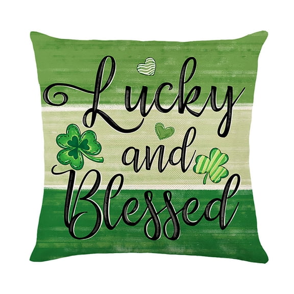 HOARBOEG Irish Shamrock Printed Pillow Cover, St. Patrick's Day Decorative Linen Pillowcase for Sofa Couch Chair, 18x18 Inch Green Holiday Home Decor Throw Pillow Cover with Clover Pattern
